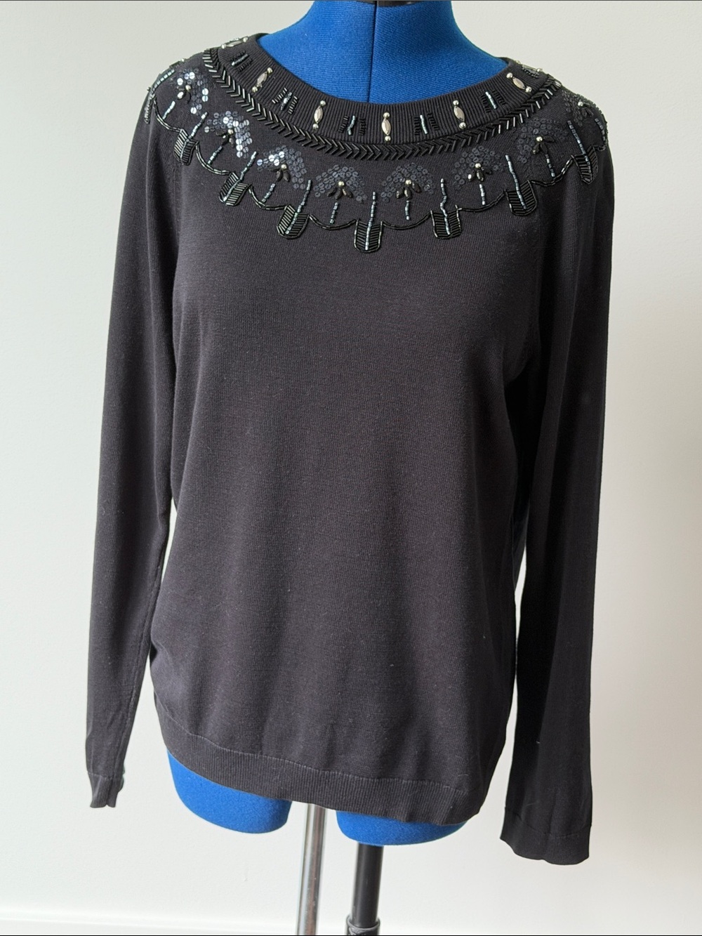 Talbots Black Embellished Long-Sleeve Sweater